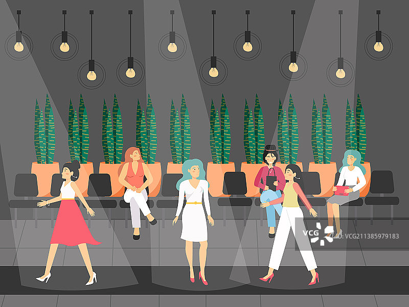 时装秀：女模特在T台上走秀图片素材