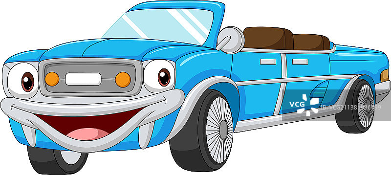 卡通微笑蓝色敞篷车吉祥物图片素材