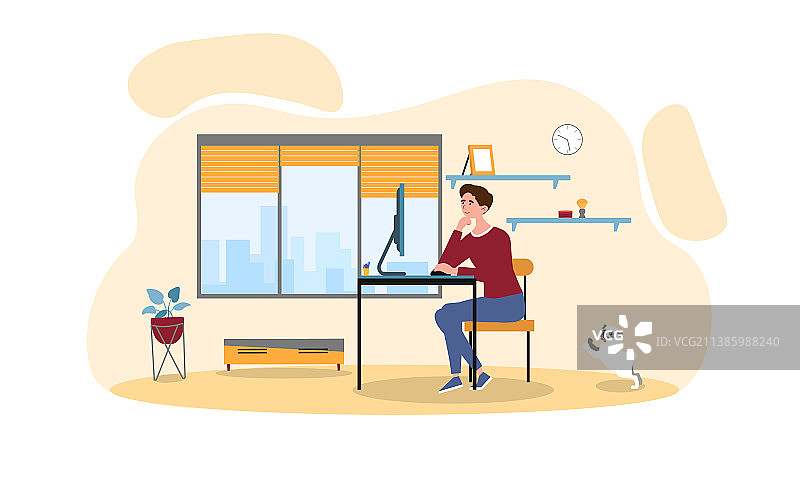 自由职业者在家用电脑工作图片素材