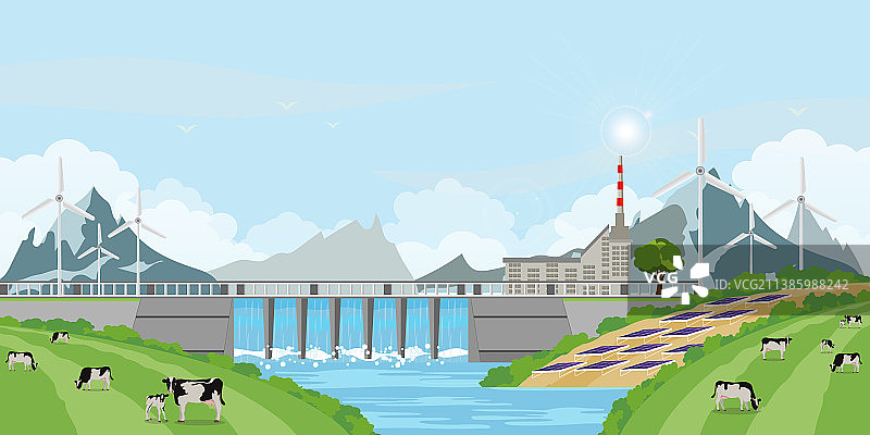 绿色能源可再生太阳能电池板电厂图片素材