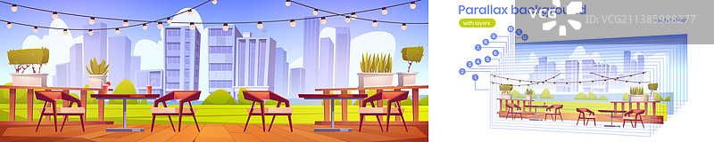 带餐厅露台的视差背景图片素材
