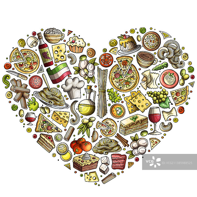 手绘意大利美食卡通元素合集图片素材
