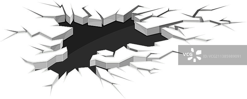 带有孔洞破坏效果的地面裂缝图片素材
