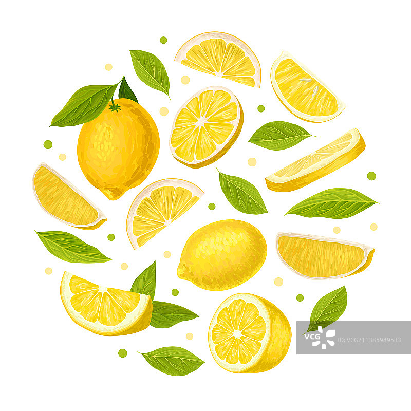 带绿叶的明亮黄色柠檬柑橘水果图片素材