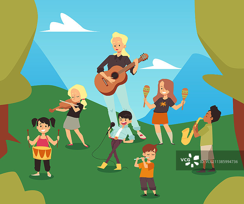 户外儿童音乐课或音乐会图片素材