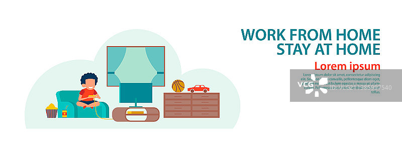 卡通居家办公banner图片素材
