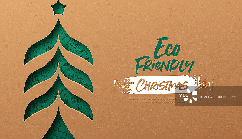 圣诞快乐绿色环保剪纸树模板图片素材