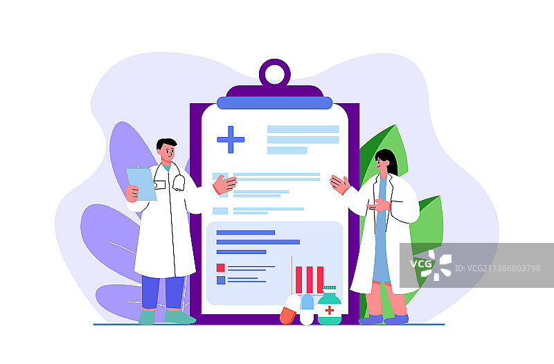 医生护士讲解分析报告扁平插画图片素材