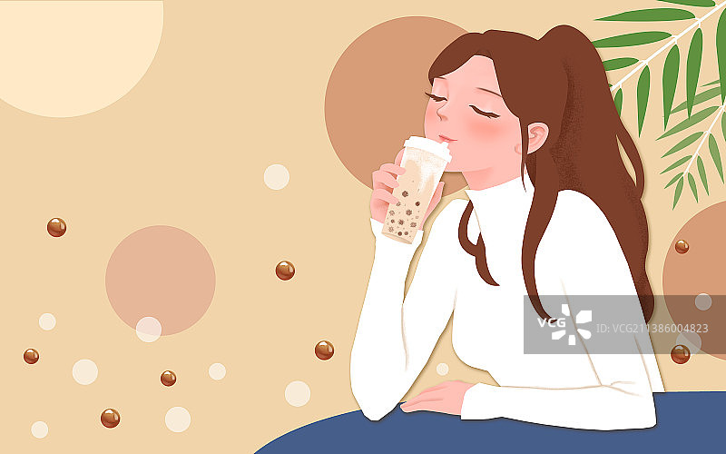 秋季女孩奶茶图片素材
