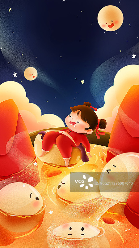 元宵节小女孩与元宵插画海报图片素材