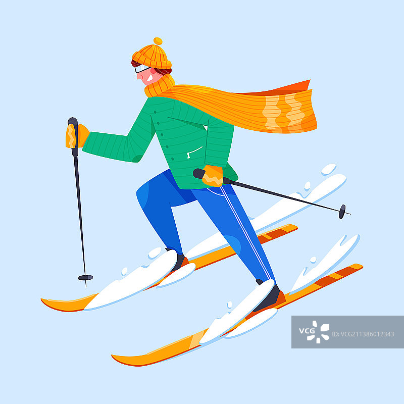 穿着暖和衣服滑雪的快乐男人图片素材