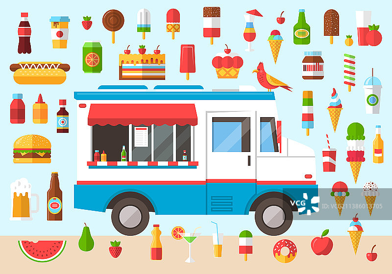 满载美味夏季食物的货车图片素材