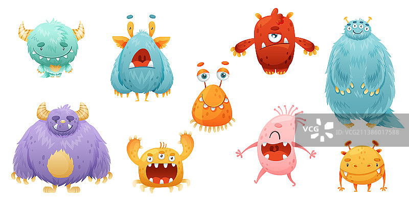 可爱友好的怪兽宝宝角色套装图片素材