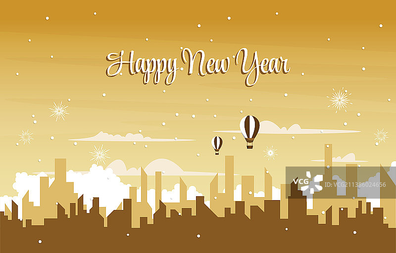 降雪城市建筑新年庆祝贺卡图片素材