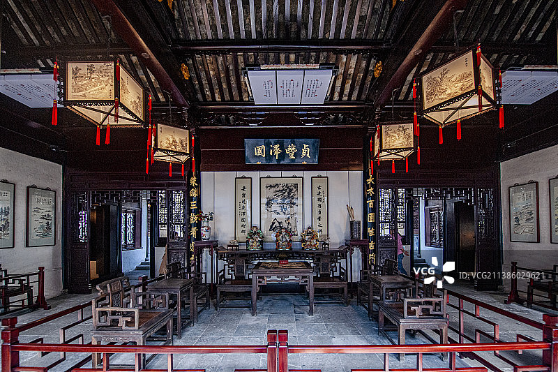江苏苏州市昆山市周庄古镇沈厅园林厅堂图片素材