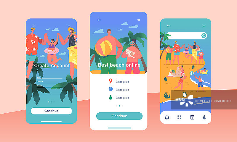海滩上的幸福家庭移动应用页面图片素材