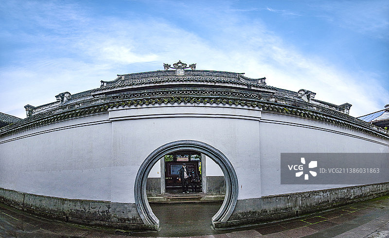 浙江省宁波市奉化区溪口蒋氏宗祠院墙园门图片素材