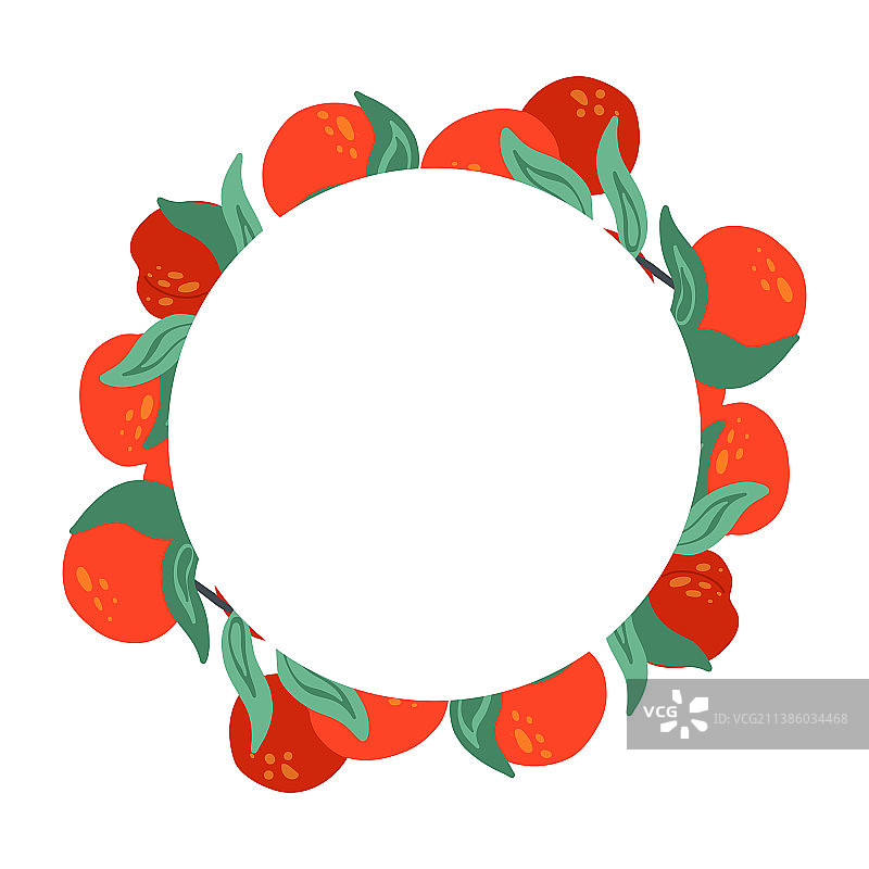 圆形边框与油桃树叶枝干图片素材