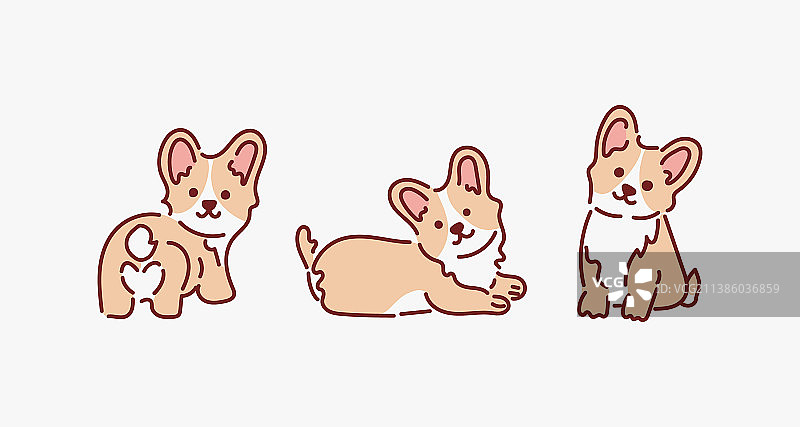 手绘可爱俏皮的柯基犬和柴犬图片素材