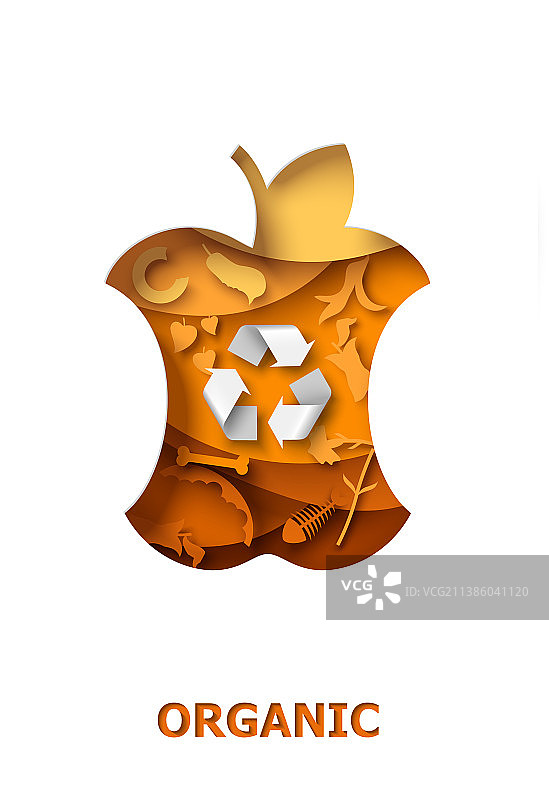 剪纸风格有机食品咬过的苹果图片素材