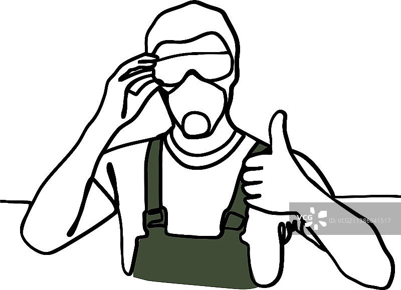 手部佩戴防护眼镜和呼吸器进行翻新图片素材