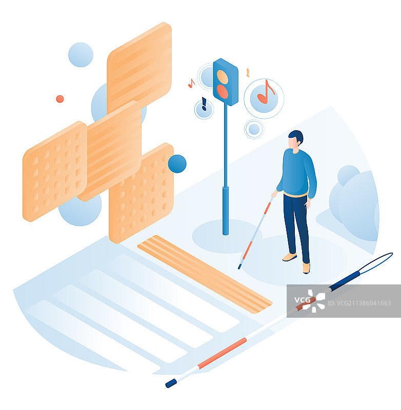 盲人在人行横道过马路图片素材