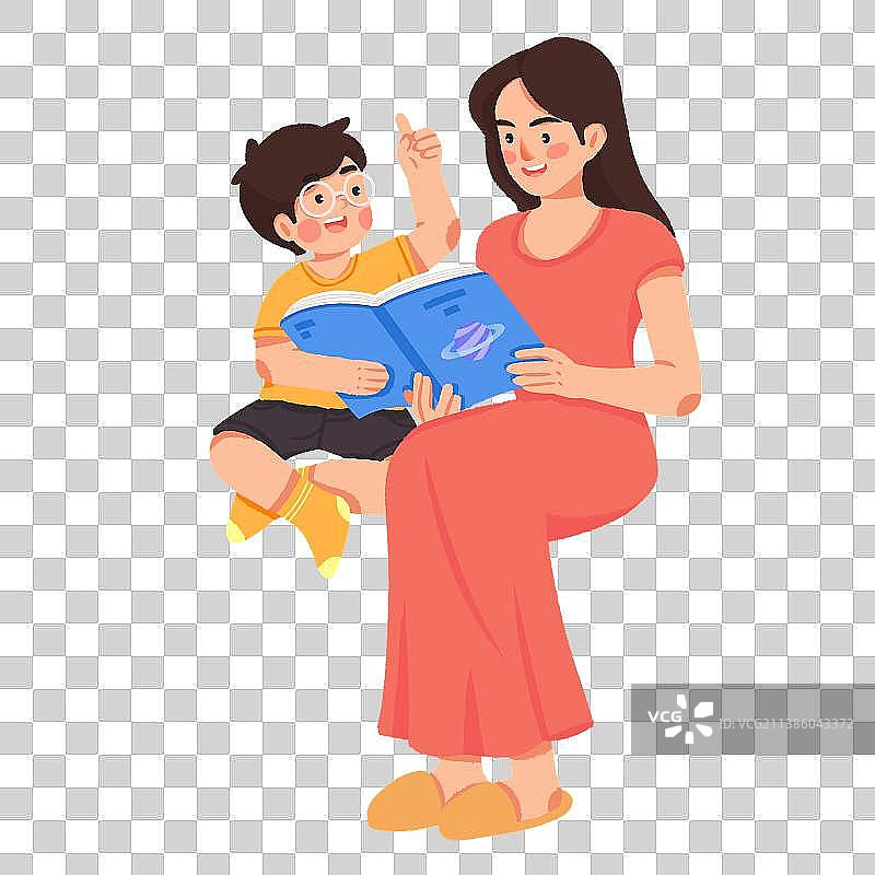 妈妈坐着陪孩子读书图片素材