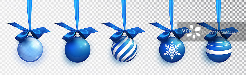 不同图案的蓝色圣诞球图片素材