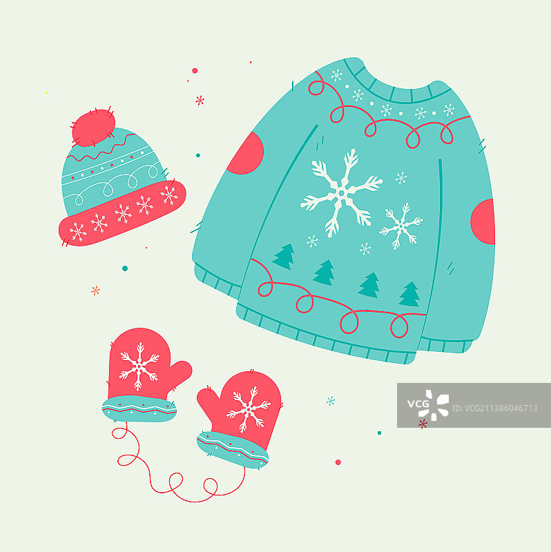 冬季羊毛衣物：毛衣、帽子和手套图片素材