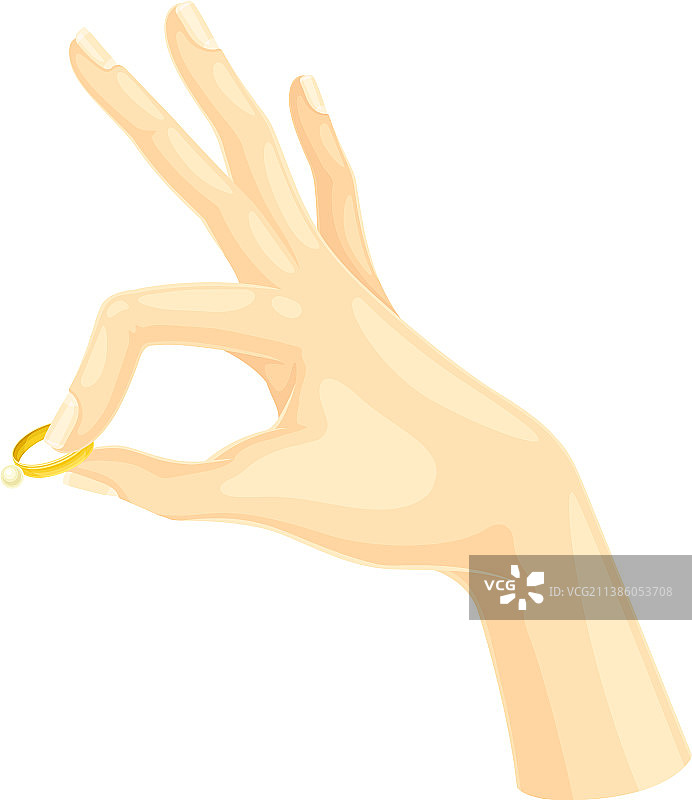 女人手持金色珍珠戒指图片素材