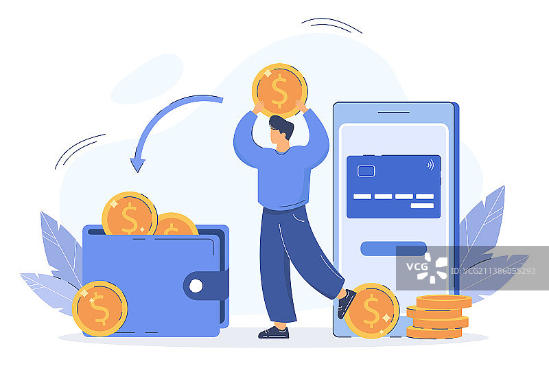 男人在线支付并获得现金返还到钱包图片素材