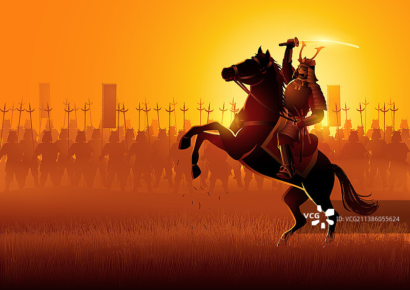 武士将领率军战场作战图片素材