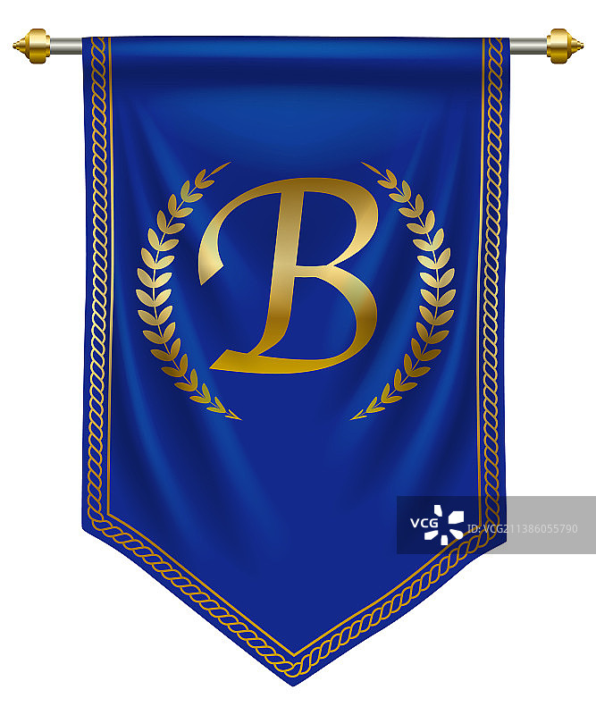 皇家蓝色三角旗上的奢华金色字母B图片素材