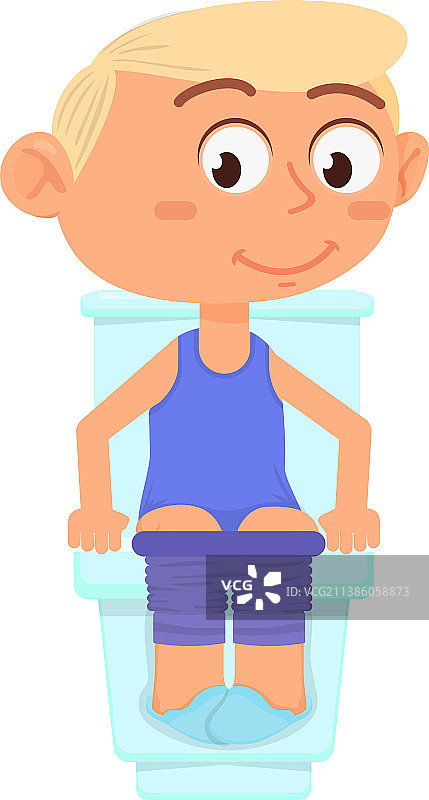 坐在马桶上的小孩卡通图片素材