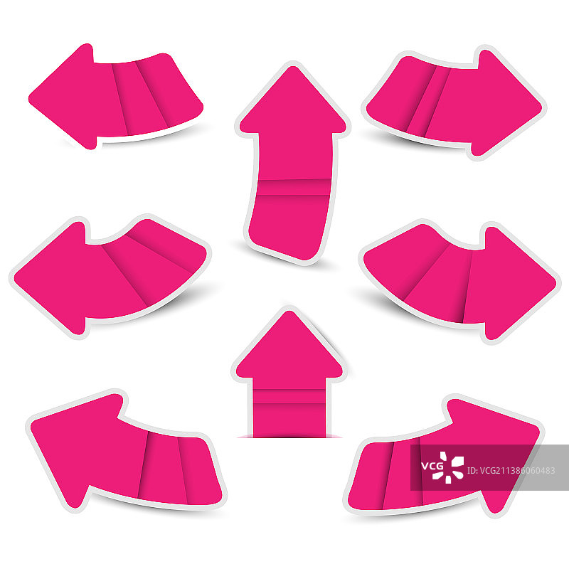 白色背景上的粉色箭头贴纸图片素材