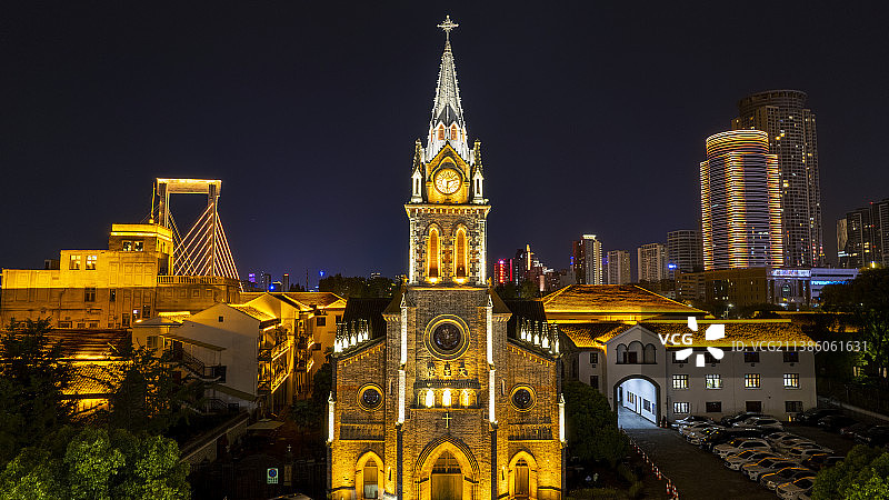 宁波老外滩教堂夜景图片素材