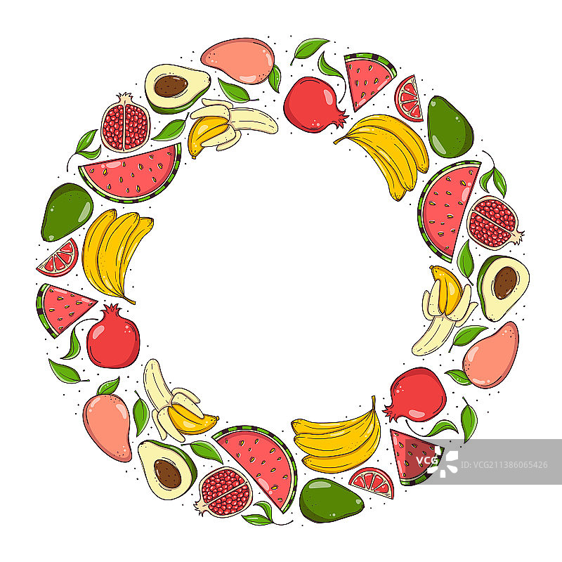 手绘水果和浆果花环图片素材
