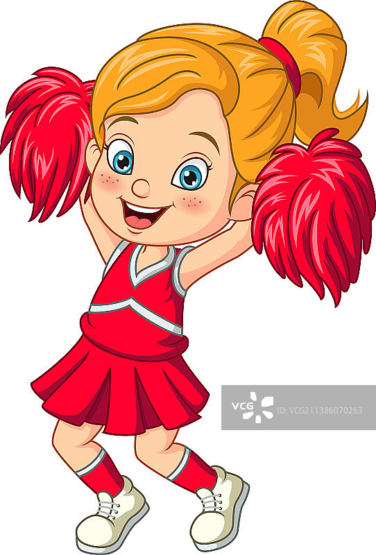 身穿红色制服、手持绒球的啦啦队女孩图片素材