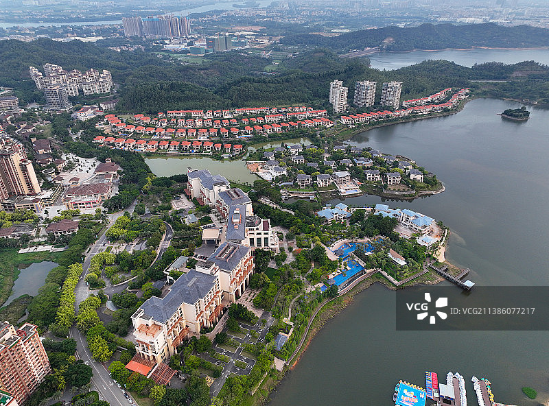 广东省惠州市惠城区汝湖雅居乐白鹭湖湿地公园沙滩航拍图片素材