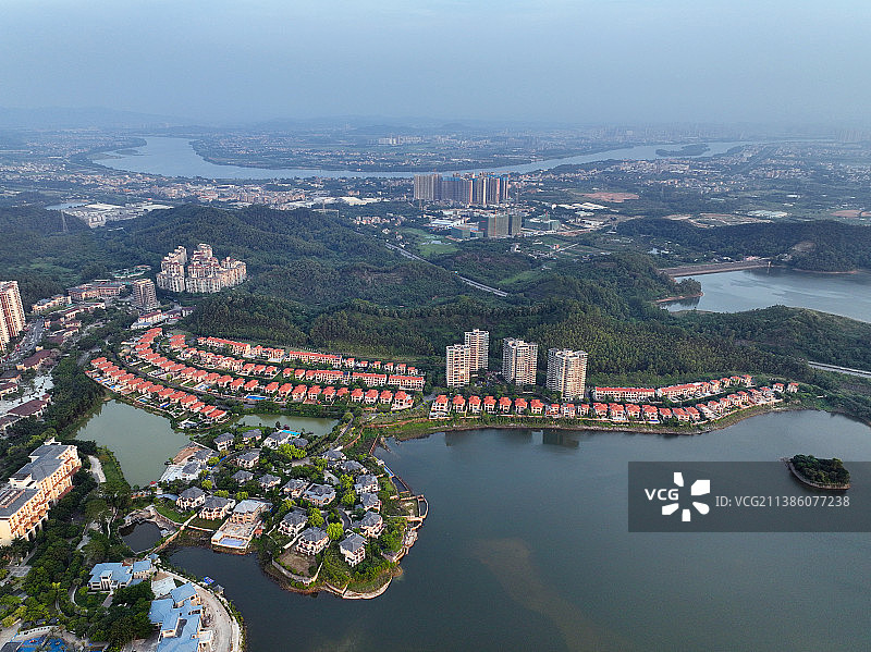 广东省惠州市惠城区汝湖雅居乐白鹭湖湿地公园沙滩航拍图片素材