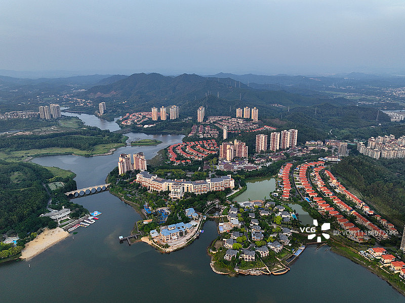 广东省惠州市惠城区汝湖雅居乐白鹭湖湿地公园沙滩航拍图片素材