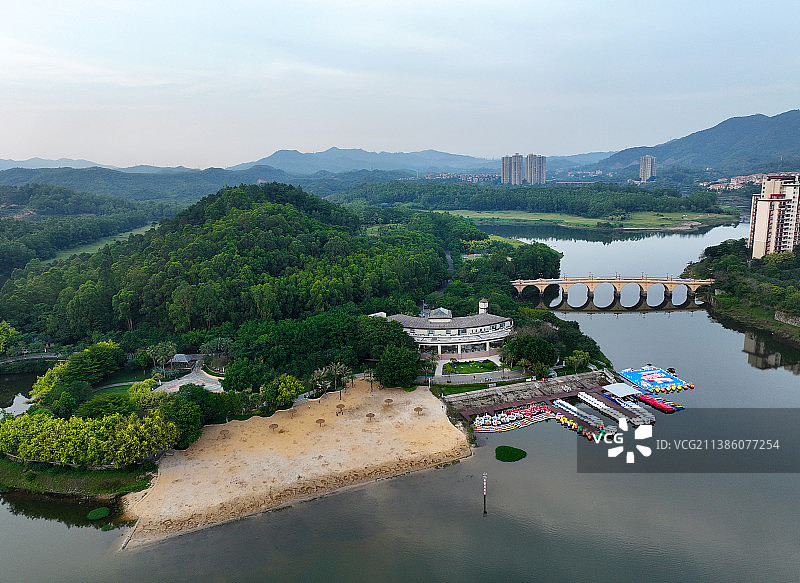 广东省惠州市惠城区汝湖雅居乐白鹭湖湿地公园沙滩航拍图片素材
