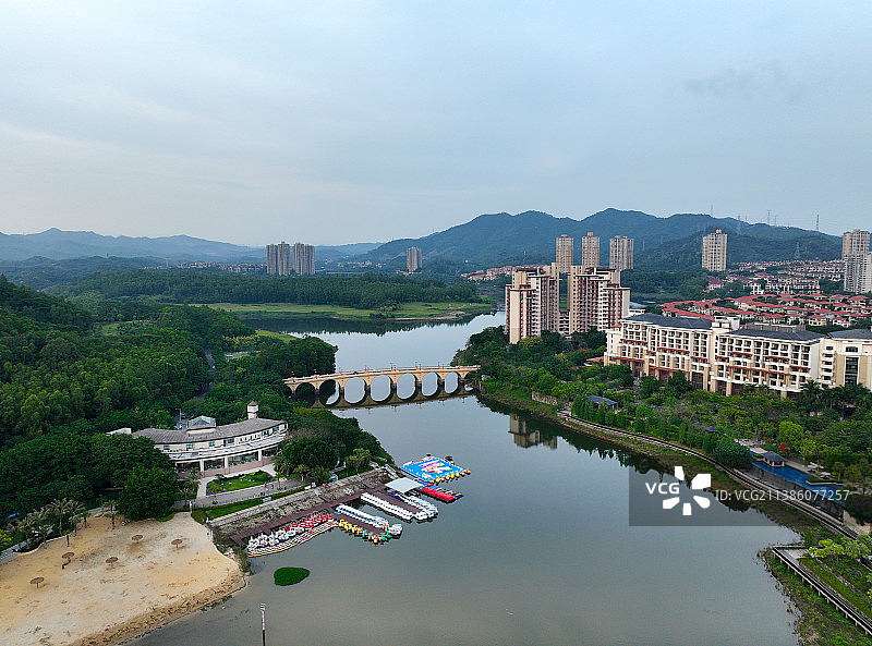 广东省惠州市惠城区汝湖雅居乐白鹭湖湿地公园沙滩航拍图片素材