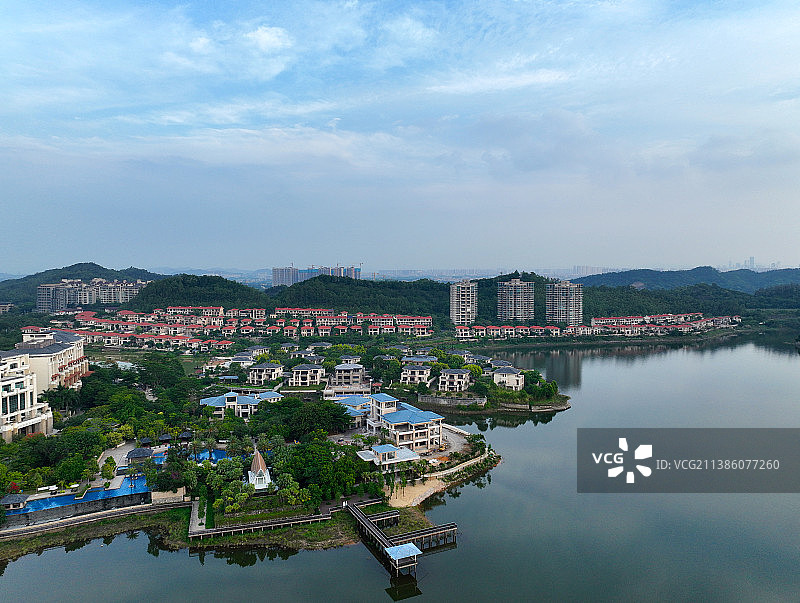广东省惠州市惠城区汝湖雅居乐白鹭湖湿地公园沙滩航拍图片素材