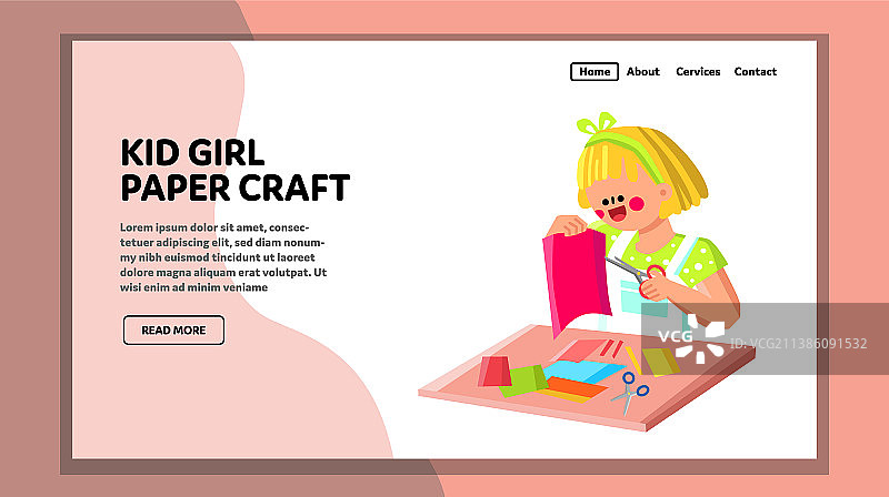 女童在课堂上做纸工艺图片素材