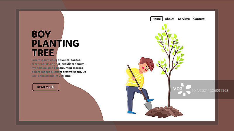 男孩植树爱护环境图片素材