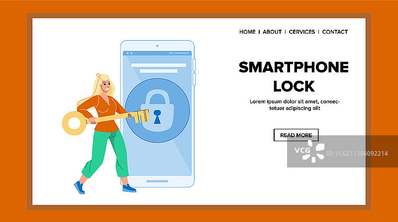 女人试图用钥匙解锁智能手机图片素材