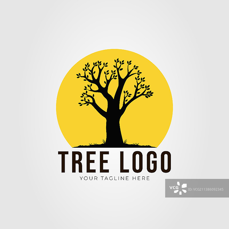 日落时黑色树木轮廓标志设计图片素材