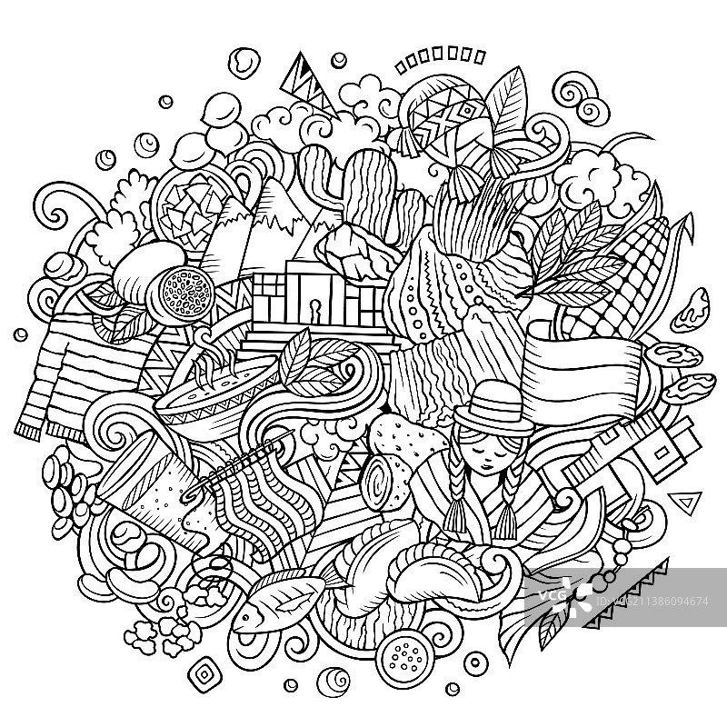 玻利维亚手绘卡通涂鸦图片素材