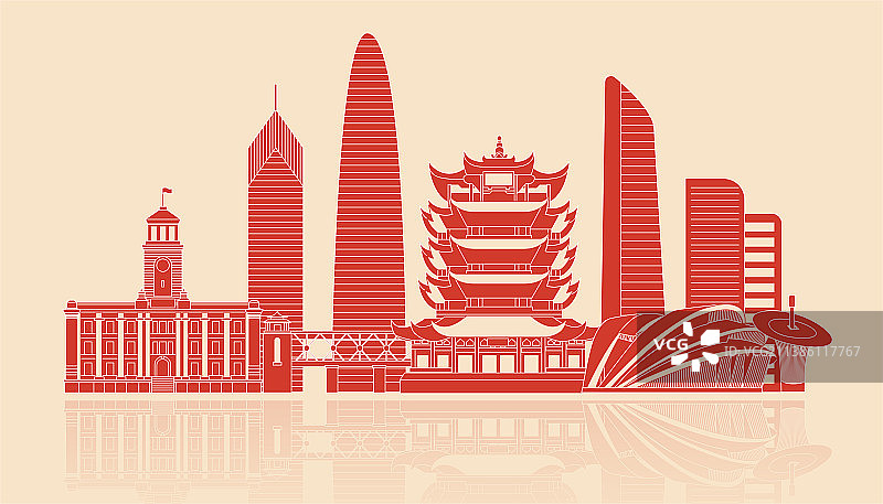 武汉城市剪纸矢量图图片素材